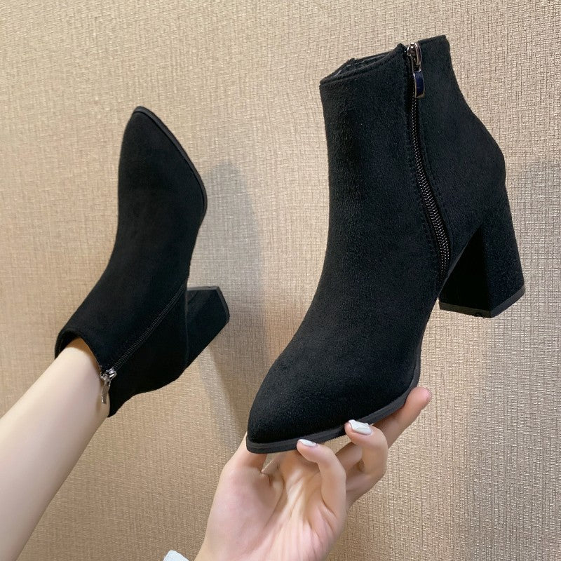 Damen Stiefeletten Elegant Blockabsatz Reißverschluss