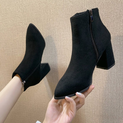 Damen Stiefeletten Elegant Blockabsatz Reißverschluss