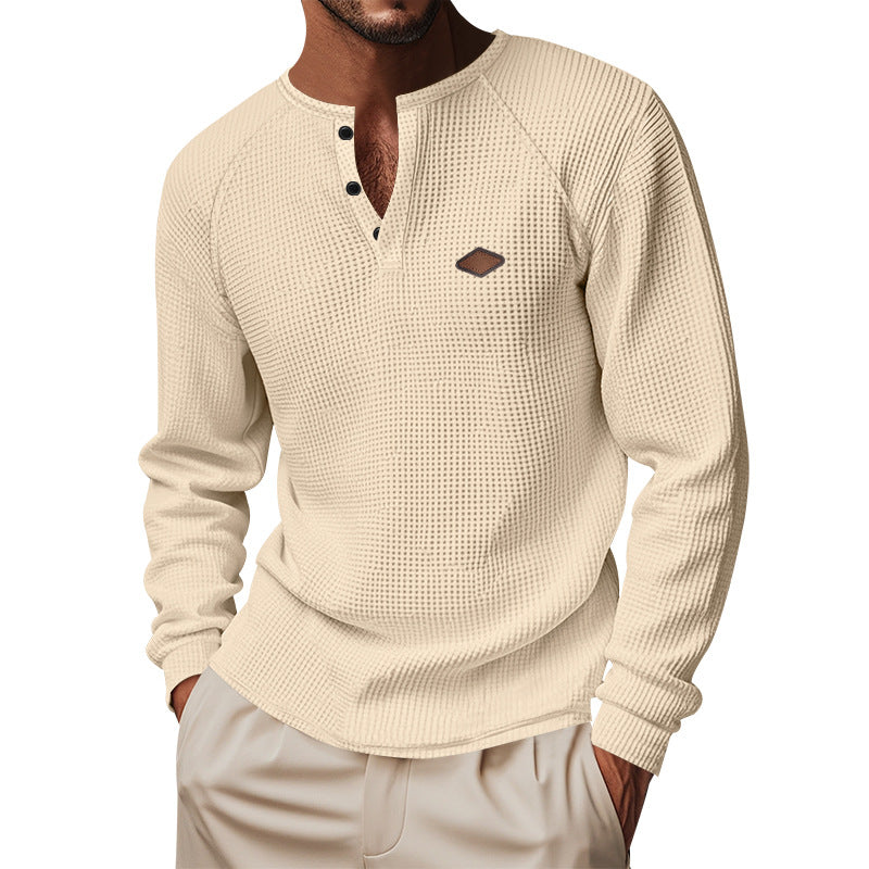 Herren Langarmshirt Baumwollmix Strukturiert Modern