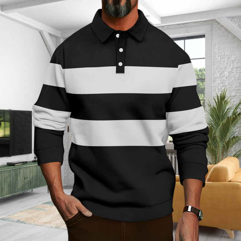Herren Polohemd Langarm Modern Streifenmuster Elegant