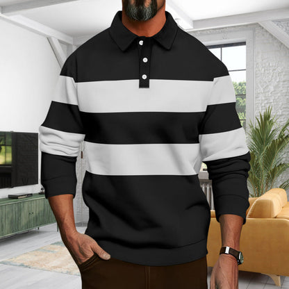 Herren Polohemd Langarm Modern Streifenmuster Elegant