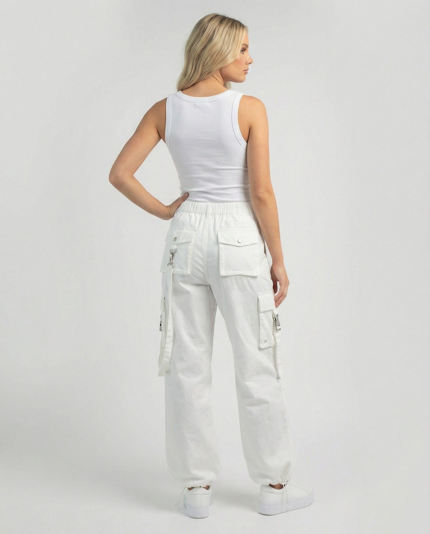 Damen Palazzo Hose Weite Bein mit Kordelbund und Taschen