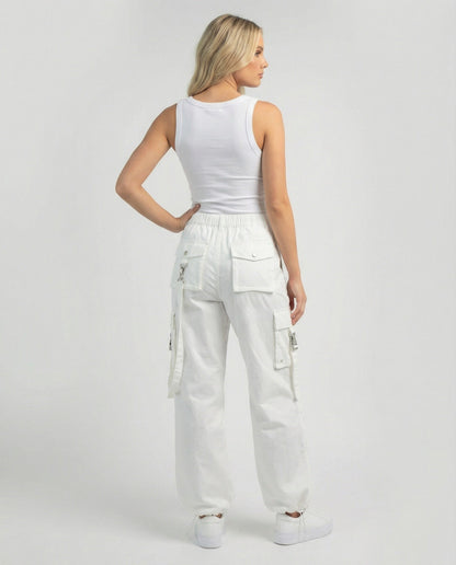 Damen Palazzo Hose Weite Bein mit Kordelbund und Taschen