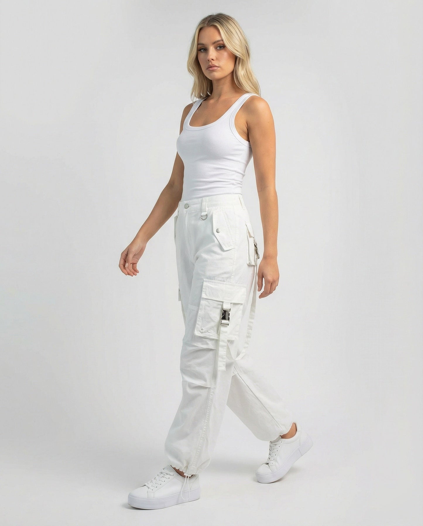 Damen Palazzo Hose Weite Bein mit Kordelbund und Taschen