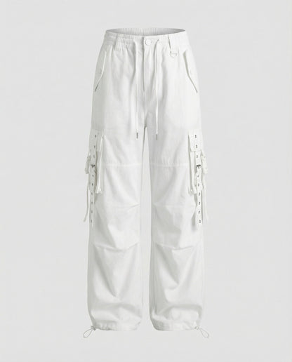 Damen Palazzo Hose Weite Bein mit Kordelbund und Taschen