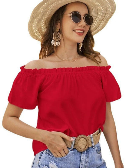 Damen Off-Shoulder Bluse Elastisch Lässig Modern