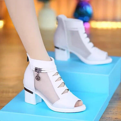 Damen Sandalen Offen mit Cutouts und Blockabsatz