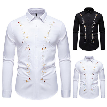 Herren Langarmhemd Modern mit Blumenstickerei