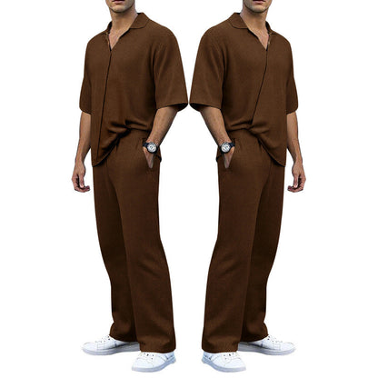 Herren Strickanzug Set mit Polohemd Bequem Modern