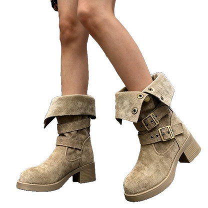 Damen Stiefel Modisch Elegant mit verstellbaren Riemen