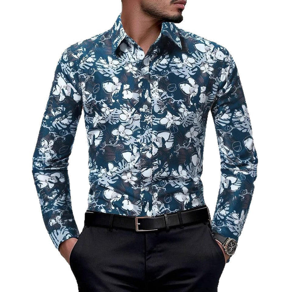 Herren Langarmhemd Floral-Design Elegant Modern
