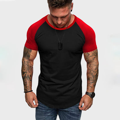 Herren Rundhalsshirt Slim Fit Kontrast Ärmel Modern - BerlinGlamour