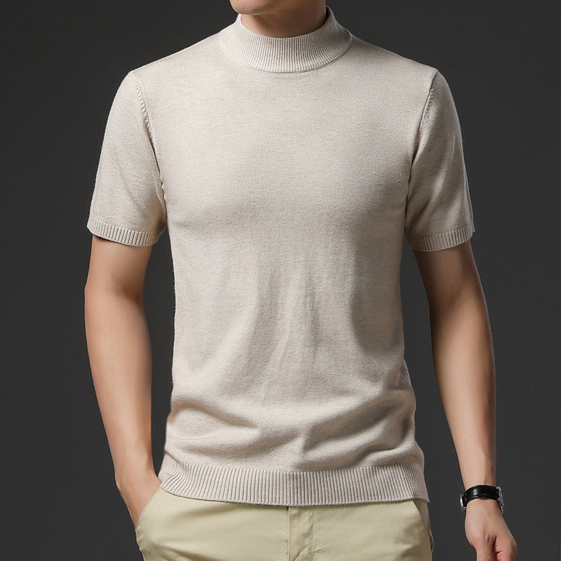 Herren Pullover Kurzarm Elegantes Design Hochgeschlossener Kragen