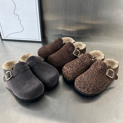 Damen Clogs Suede Bequem Weich Innenfutter Schnalle