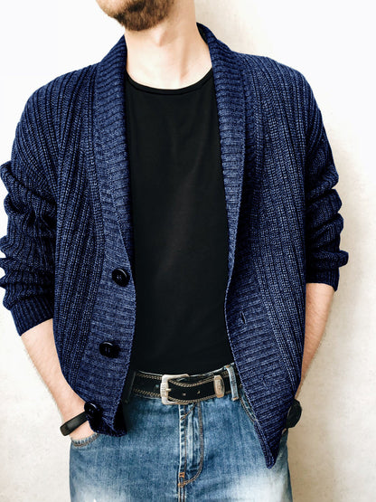 Herren Strickjacke Modern Großer Kragen Elegant