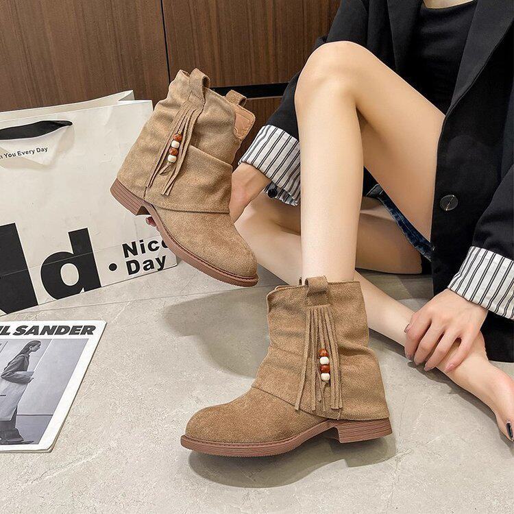 Damen Stiefeletten Wildleder Elegante Ankle Boots mit Tassel