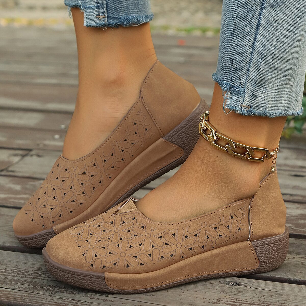 Damen Slip-On Schuhe Bequem Floralmuster Frauen Schuhe