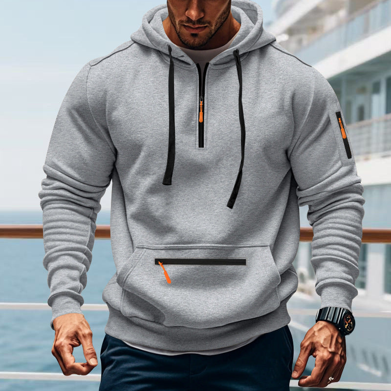 Herren Hoodie Sportlich Mit Reißverschlusstaschen Verstellbar