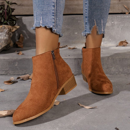 Damen Stiefeletten Elegant Reißverschluss Blockabsatz Komfort