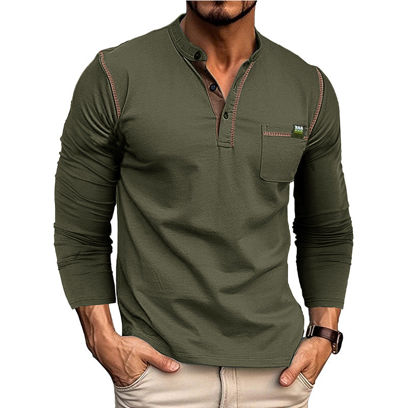 Herren Henley-Shirt Langarm mit Brusttasche Modern