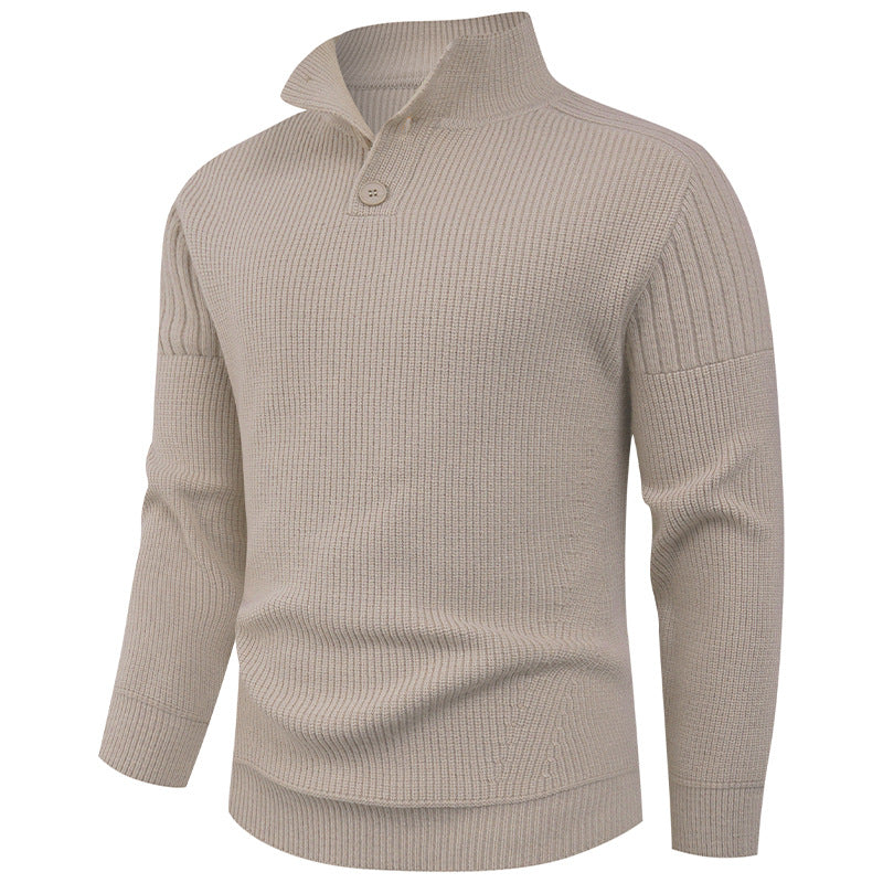 Herren Pullover Strick mit Hochkragen und Knöpfen Modern