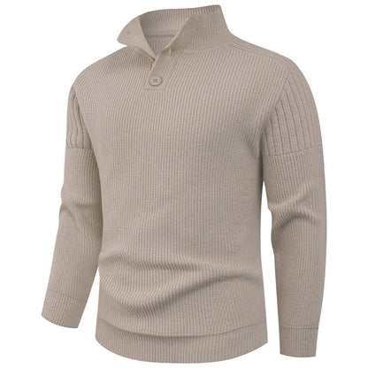 Herren Pullover Strick mit Hochkragen und Knöpfen Modern