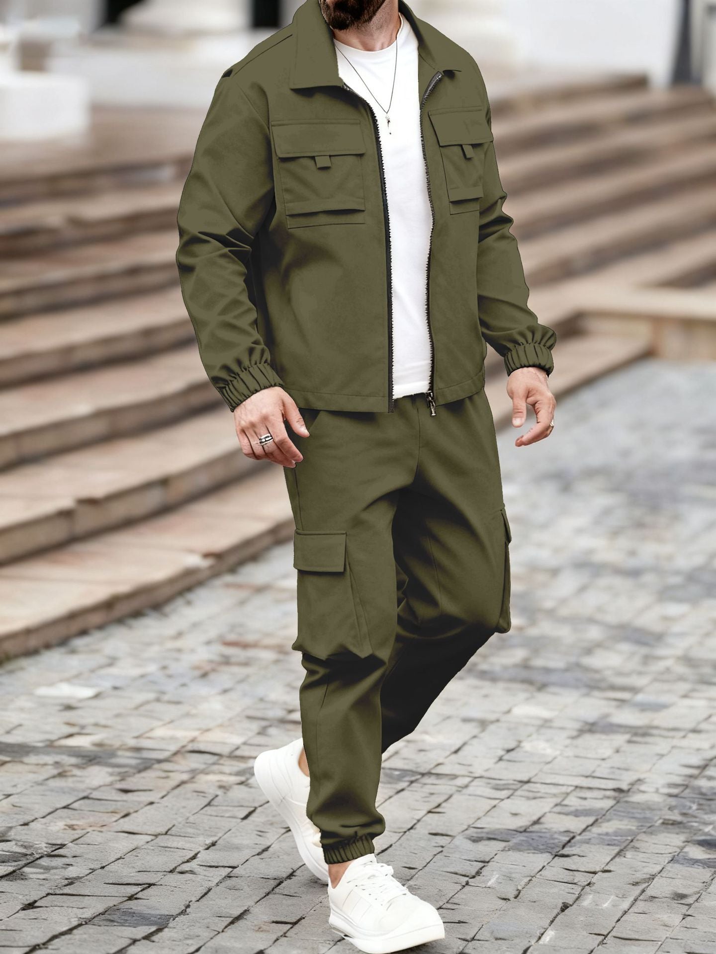 Herren Cargo-Anzug Lässig Elastisch Mit Vielen Taschen