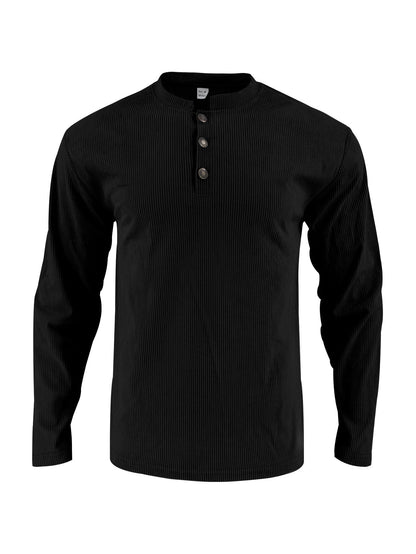Herren Langarmshirt Stehkragen Knopfleiste Modern Berlin Style