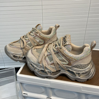 Damen Sneaker Sportlich Chunky mit Glitzer