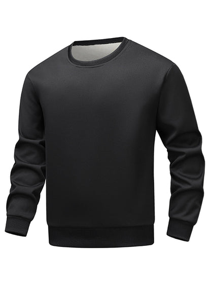 Bequemer Herren Fleece Pullover Rundhals Schwarz