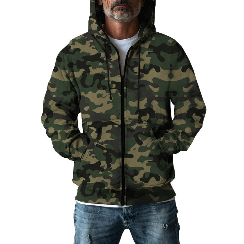 Herren Fleecejacke Camouflage Praktisch mit Taschen und Kordelzug