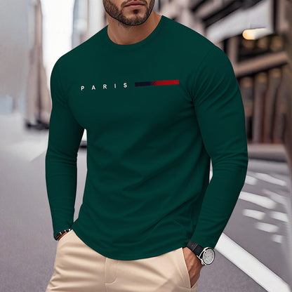 Herren Langarm T-Shirt mit modernem Paris-Druck und elastischem Saum Berlin Glamour → Herren T-Shirt Langarm mit Paris-Druck, modern, elastisch und Berlin-Glamour