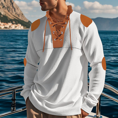 Herren Langarmshirt Modern mit Kontrastakzenten Schnürdetail