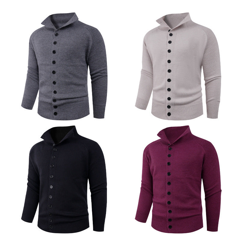 Herren Strickpullover Hochkragen Knopfverschluss Modern - BerlinGlamour