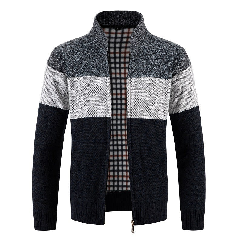 Herren Strickjacke Modern mit Kontraststreifen und Warmem Futter