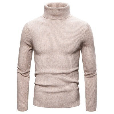 Herren Strickpullover Slim Fit Hochkragen Ripp Optik