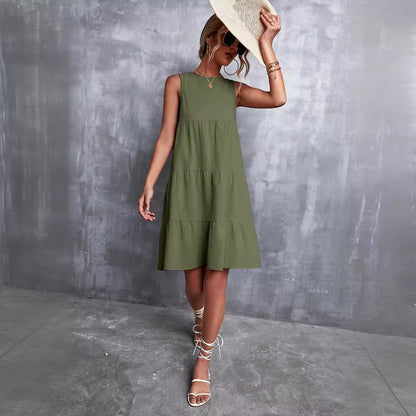 Sommerkleid Damen A-Linie Ärmellos Voluminöser Rock