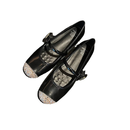 Damen Ballerinas Elegante Glitzer Schuhe Komfort Blockabsatz