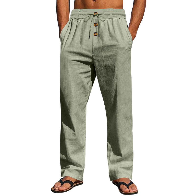 Herren Leicht Leinenhose Bequem Elastisch Mit Taschen