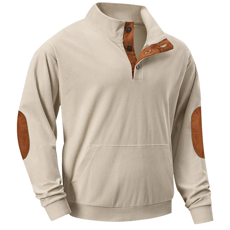 Herren Sweatshirt Stehkragen Modern Knopf Detail Grau