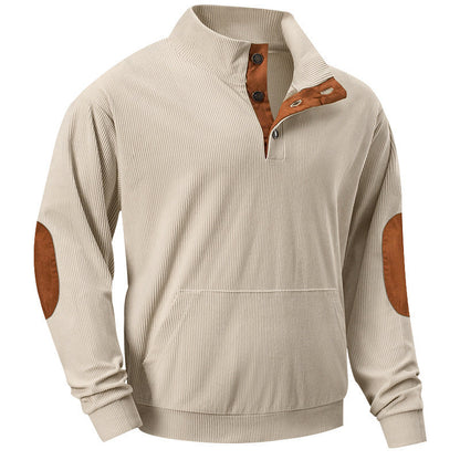 Herren Sweatshirt Stehkragen Modern Knopf Detail Grau