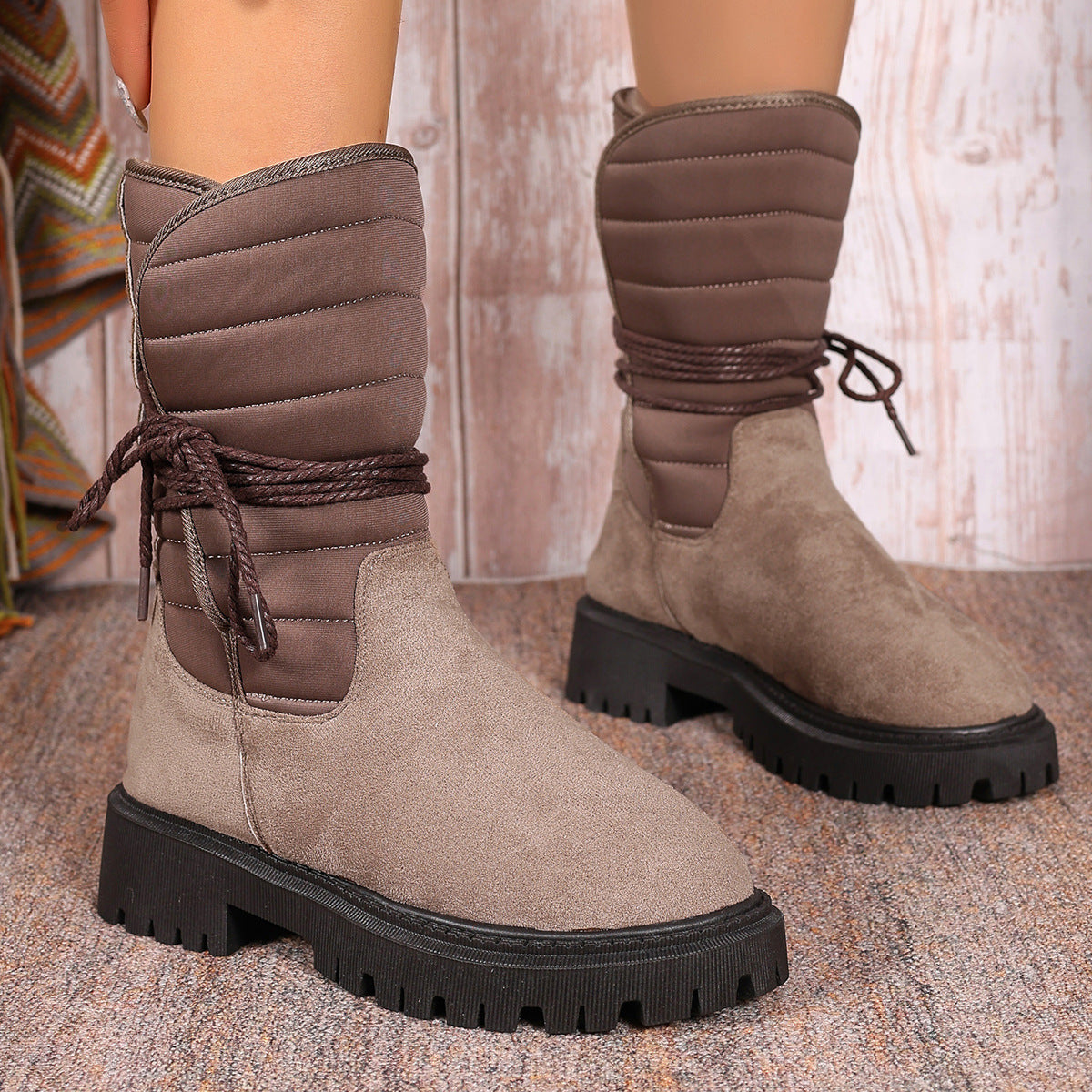Damen Stiefel Gefüttert Schnürstiefel Rutschfest Winter