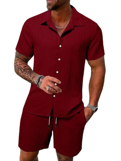 Herren Kurzarm Set Sportlich Modern Struktur