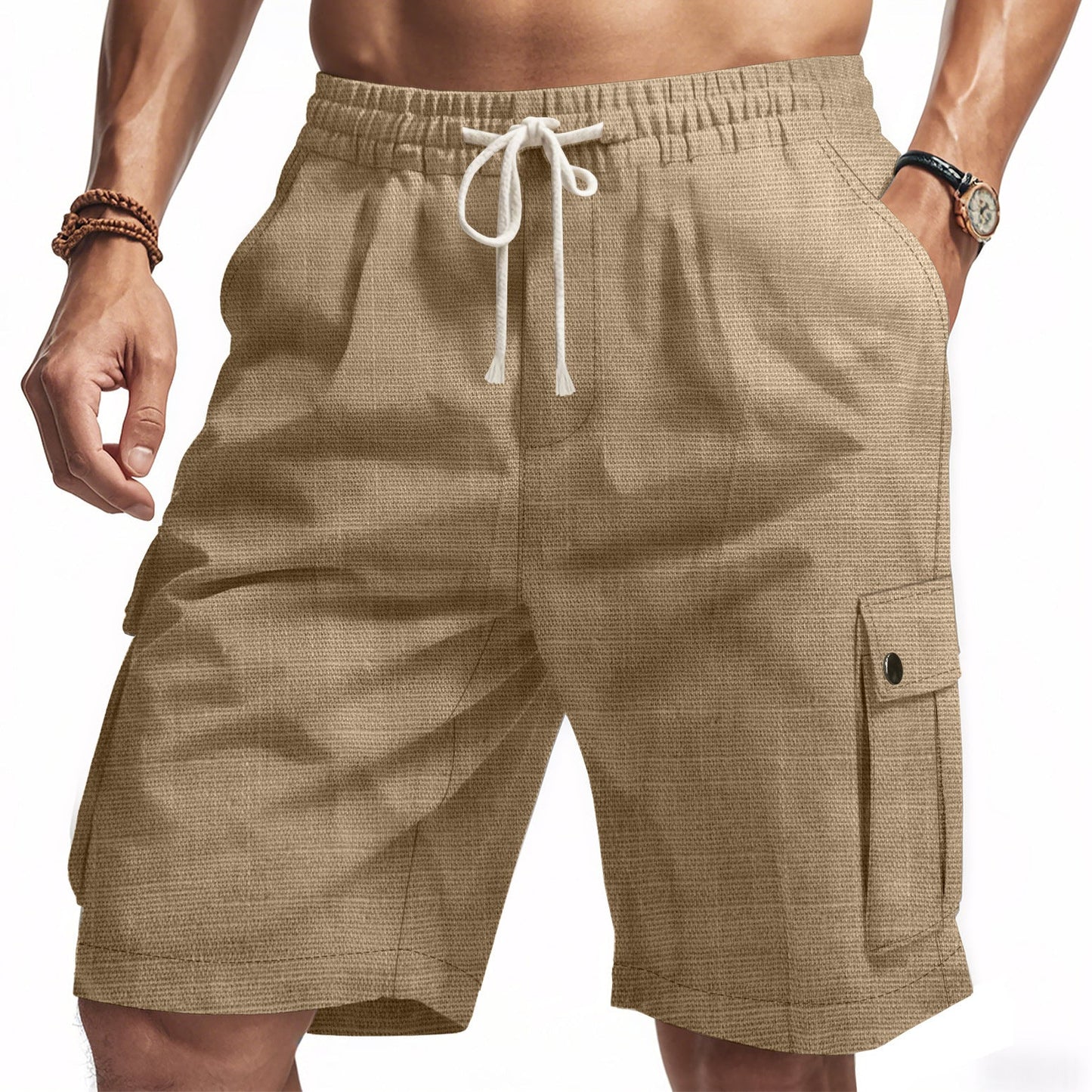 Herren Cargo Shorts Bequem Mit Kordelzug und Seitentaschen