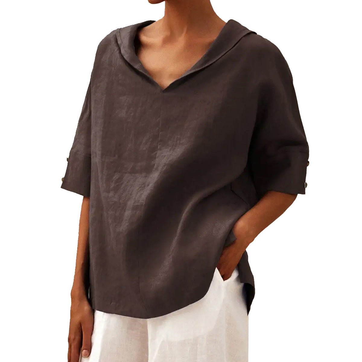 Damen Bluse Modern mit Blumenmuster und V-Ausschnitt