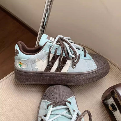 Damen Sneaker Sportlich Bequem Schnürschuhe