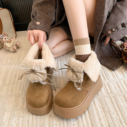 Damen Winterstiefel Flauschig Warm mit Plateau und Fellkragen
