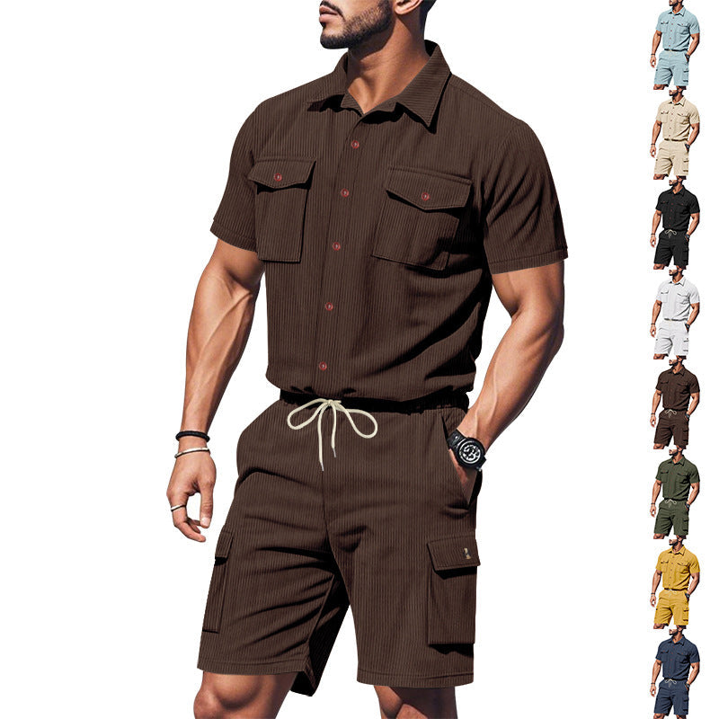 Herren Kurzarm-Shirt und Cargo-Shorts Set Modern Elastisch Mit Taschen - BerlinGlamour