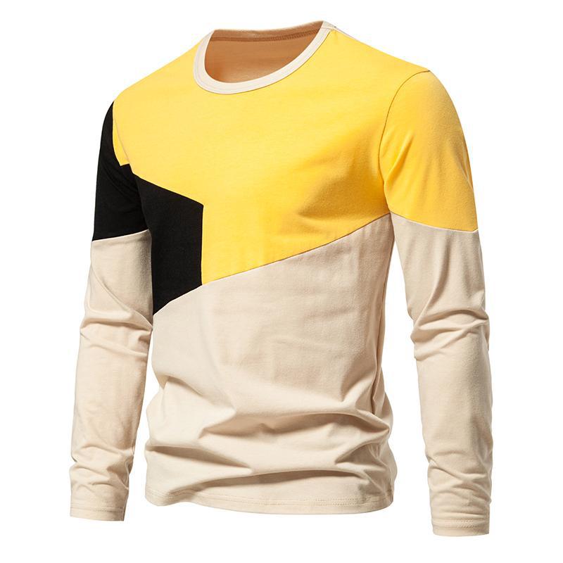 Herren T-Shirt Langarm Farbblock Design Modern