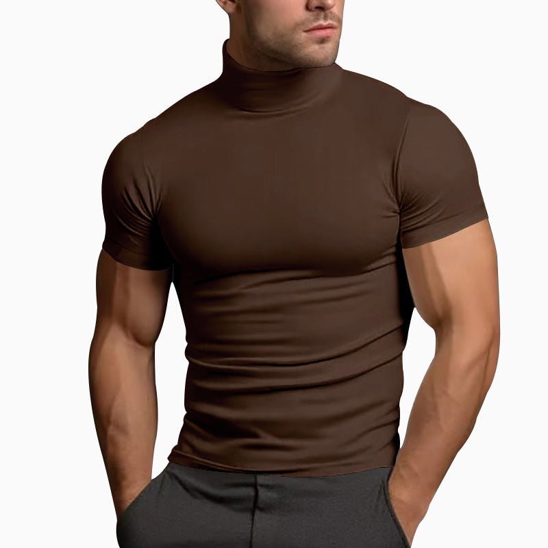 Herren T-Shirt Kurzarm Stehkragen Slim Fit Modern
